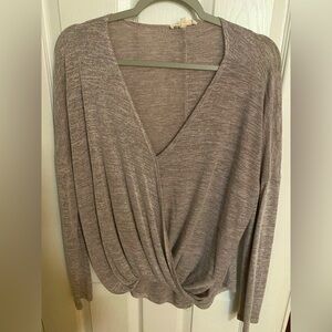 Faux Wrap shirt in marled brown by Wasabi and Mint.